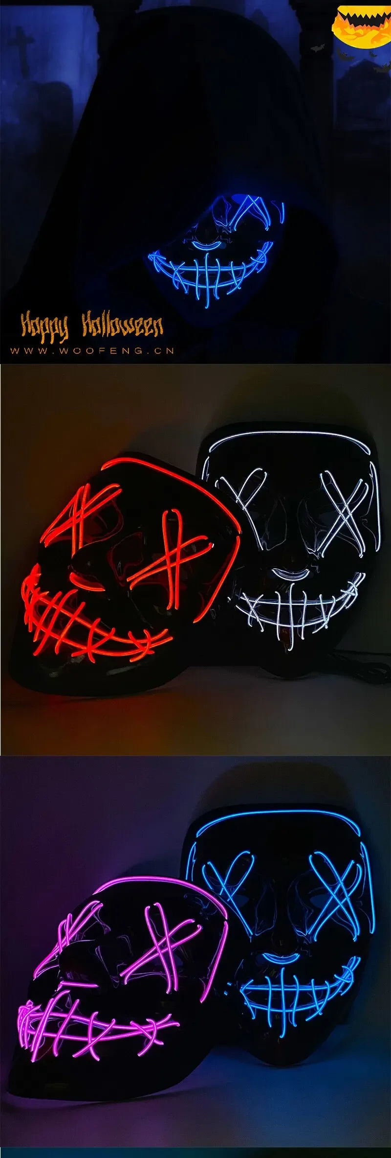 Máscara de purificación de neón para Festival de Música, Bar inalámbrico de Halloween, máscara de fiesta de Carnaval que brilla en la oscuridad, suministro de disfraces de Cosplay