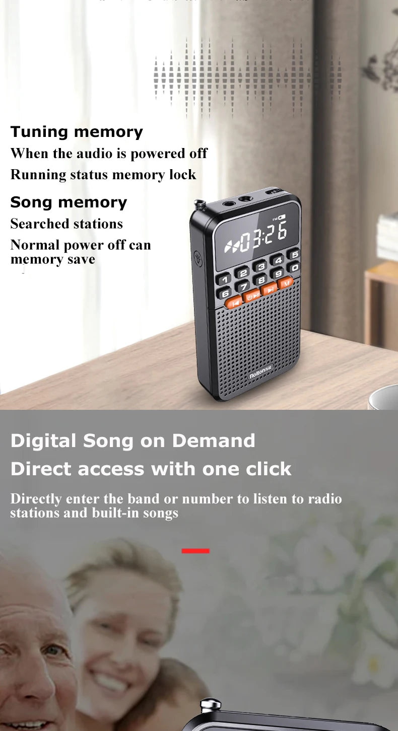 Mini Radio FM portátil Bluetooth 5.0 con tarjeta TF y linterna LED