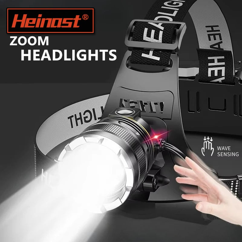 Linterna Frontal LED Recargable 2x18650 con Zoom, para Pesca y Camping