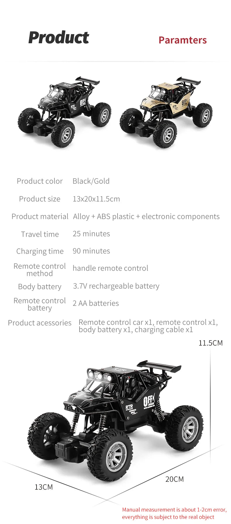Coche RC ZWN Aleación Todoterreno 1:20 con Luz LED Control Remoto