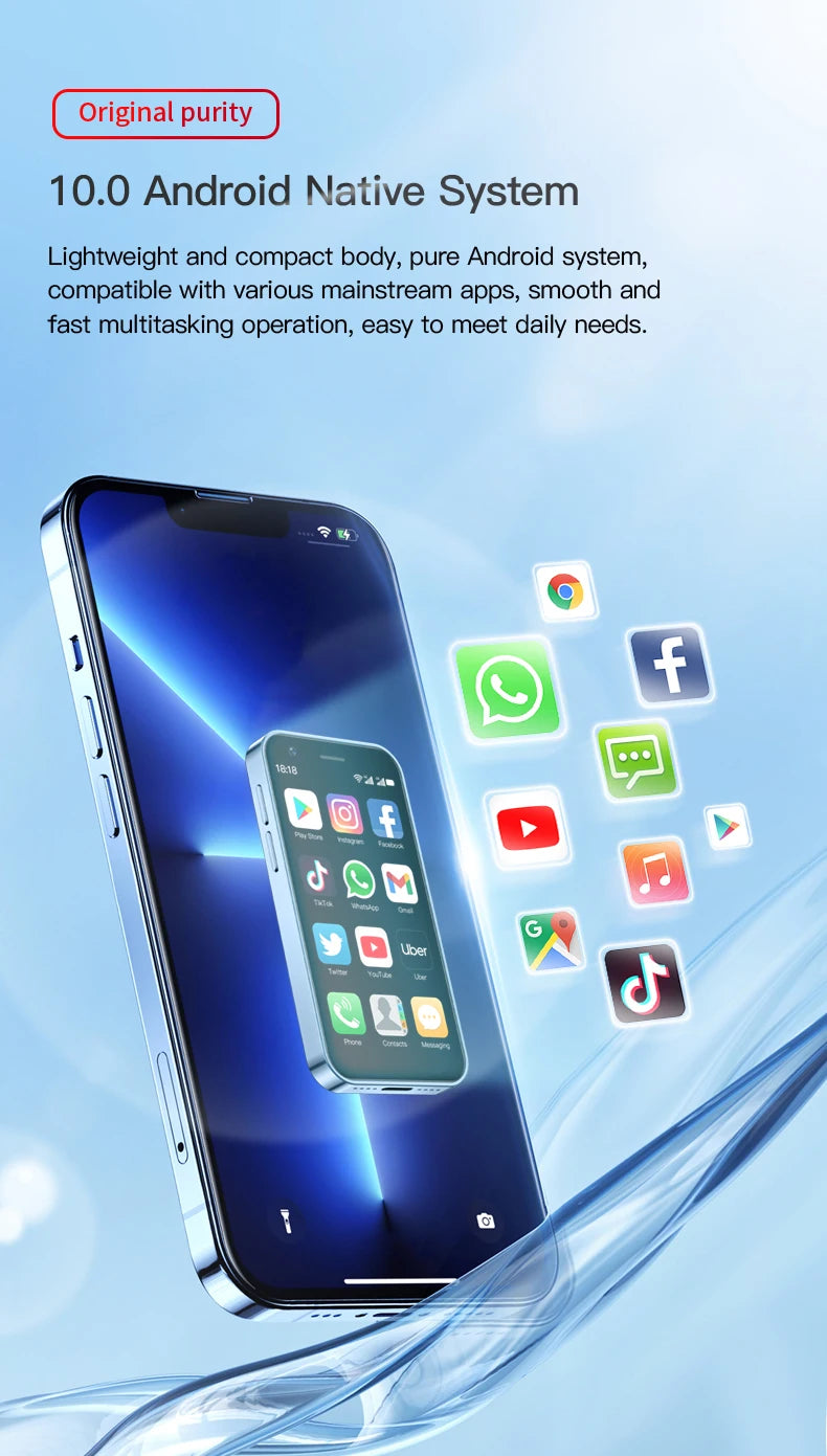 Mini Teléfono Inteligente ONEMYTH XS16 Azul de 3 Pulgadas |   4G Doble SIM Doble Modo de Espera |   Memoria de 3+64 GB |   Teléfono Pequeño con Reconocimiento Facial de Play Store