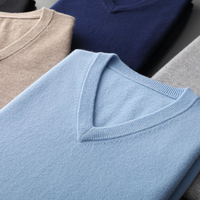 Buzo de punto con cuello en V para hombre - Algodón y Cachemira