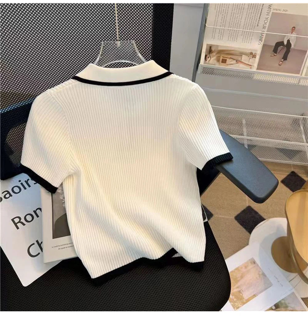 Camiseta de Punto Seda Helada para Mujer, Manga Corta
