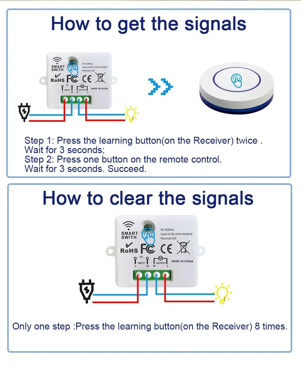Interruptor de Luz Inalámbrico RF 433MHz con Relé