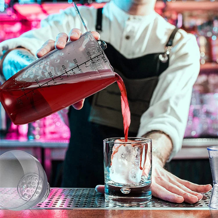 LMETJMA-Juego de coctelera de plástico, mezclador de bebidas con marcador, coctelera transparente y Jigger de medición, taza de onza JT25