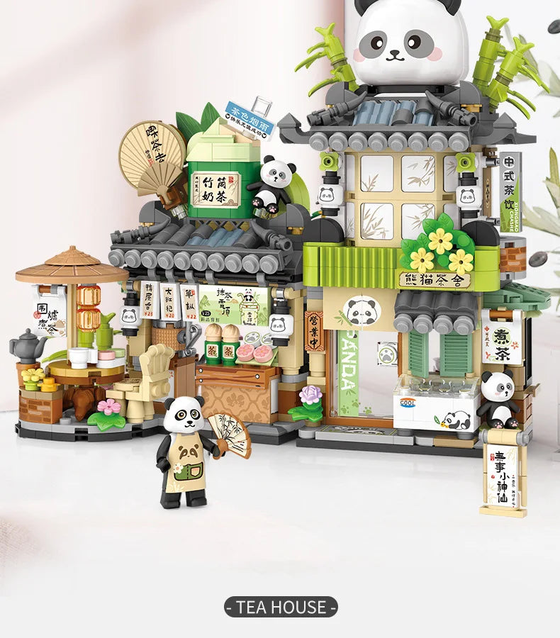 LOZ - Juego de Bloques de Construcción de la Serie Escena Urbana Plegable, Casa de Té Panda, Cafetería, Adorno de Escritorio, Regalo de Cumpleaños para Adultos
