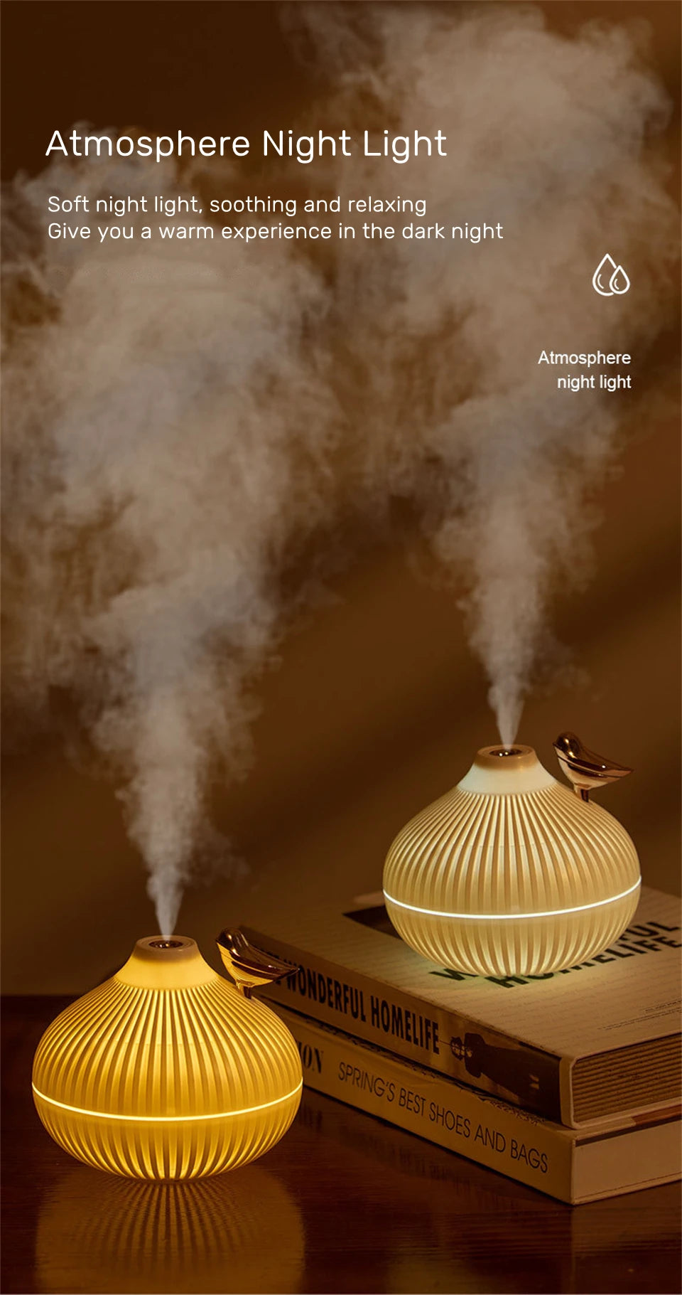 Humidificador de aire USB de 300ml, Mini difusor de Aroma de agua con luz LED nocturna cálida para el hogar, Humidificador ultrasónico de niebla fría