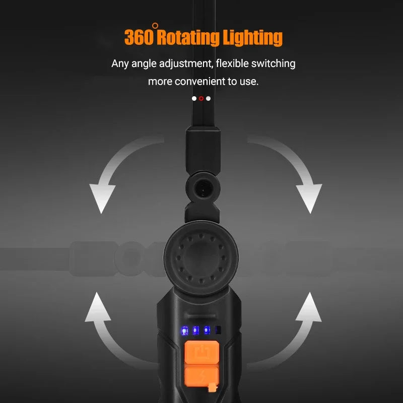 Linterna LED COB Portátil Magnética Recargable para Camping