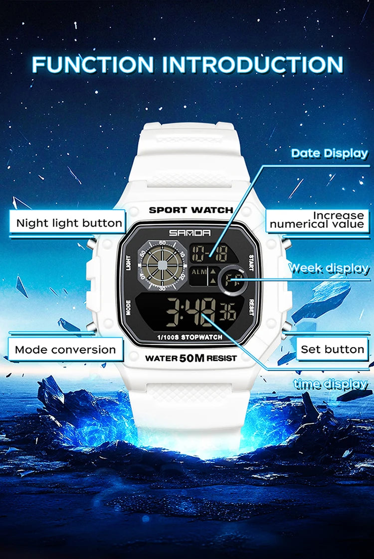 Reloj Digital SANDA 2202 para Hombre, LED Deportivo Impermeable 5 Bar