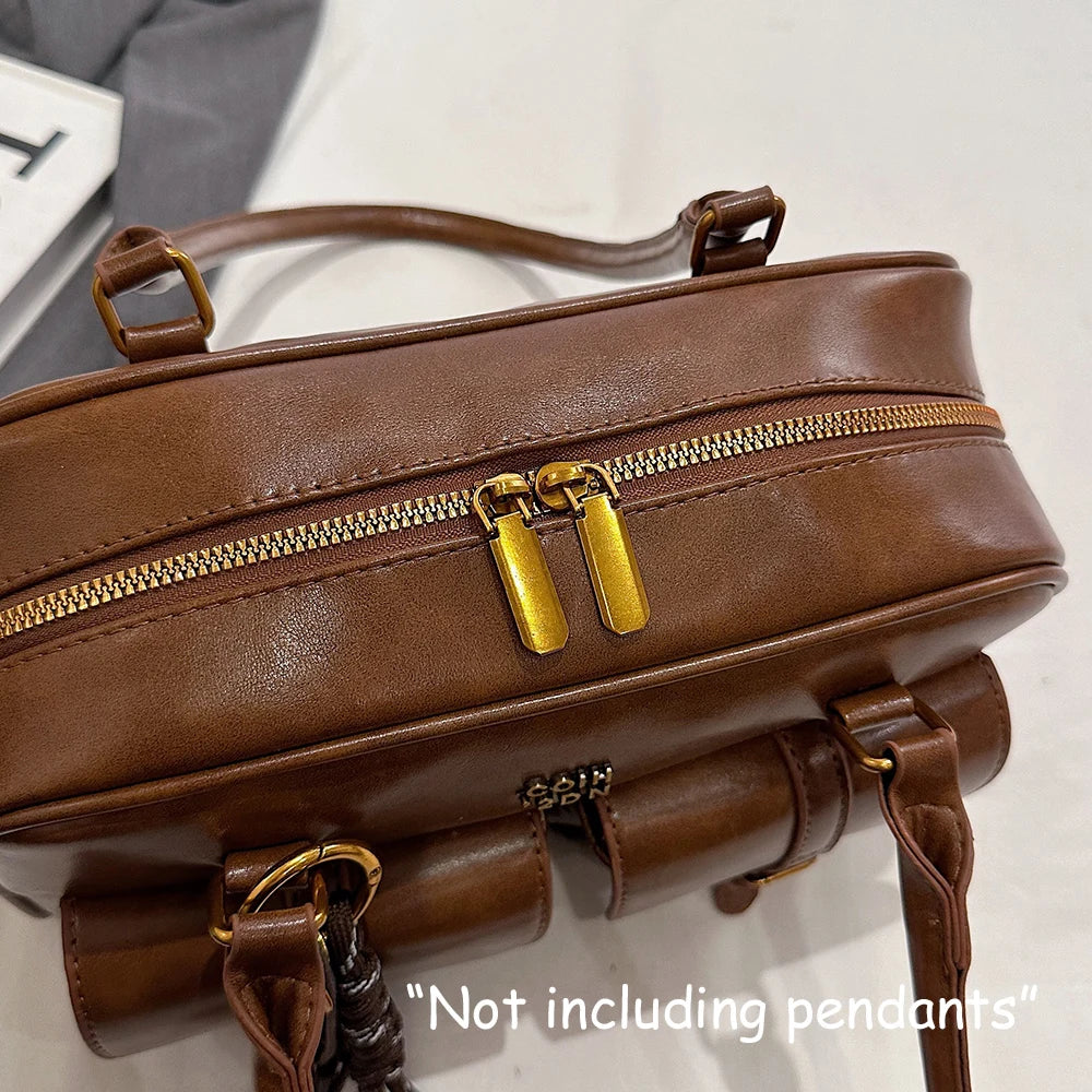 Bolso de Hombro de Cuero PU de Color Sólido Retro para Mujer con Múltiples Bolsillos, Gran Capacidad, Bolso de Mano Elegante y Moderno