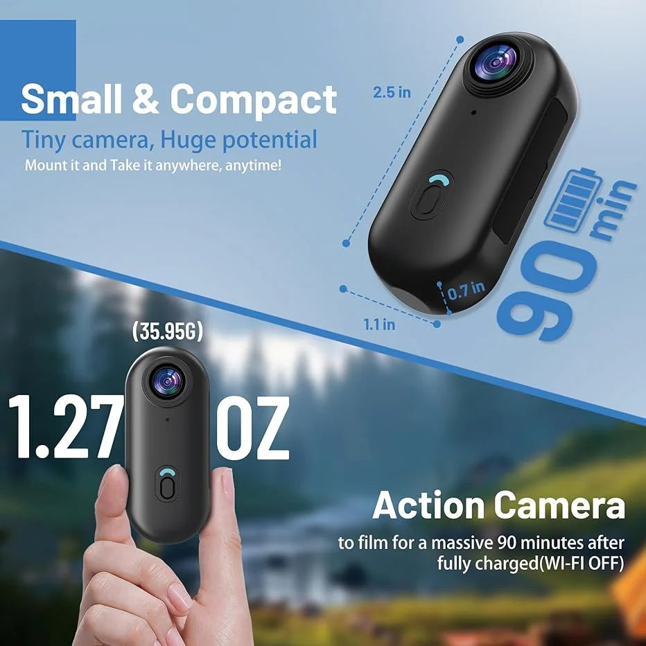 Mini cámara WiFi 4K HD con clip magnético para deportes, mascotas y exteriores