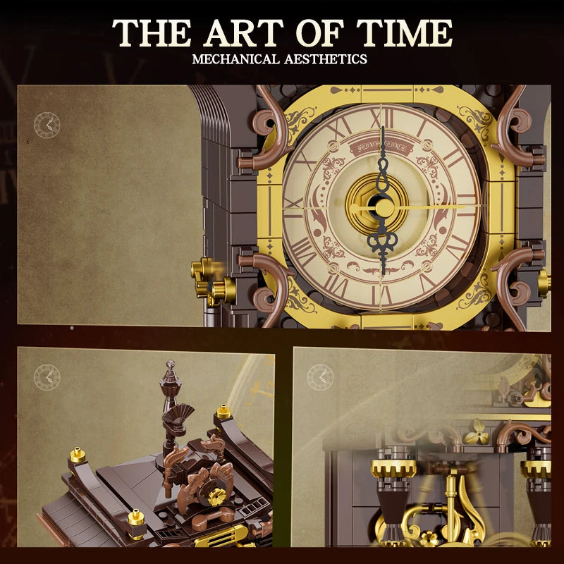 Relojes de bloques de construcción de estilo retro europeo simulados por JAKI, adorno de juguete para sala de estar, juguete educativo de construcción, regalo navideño.