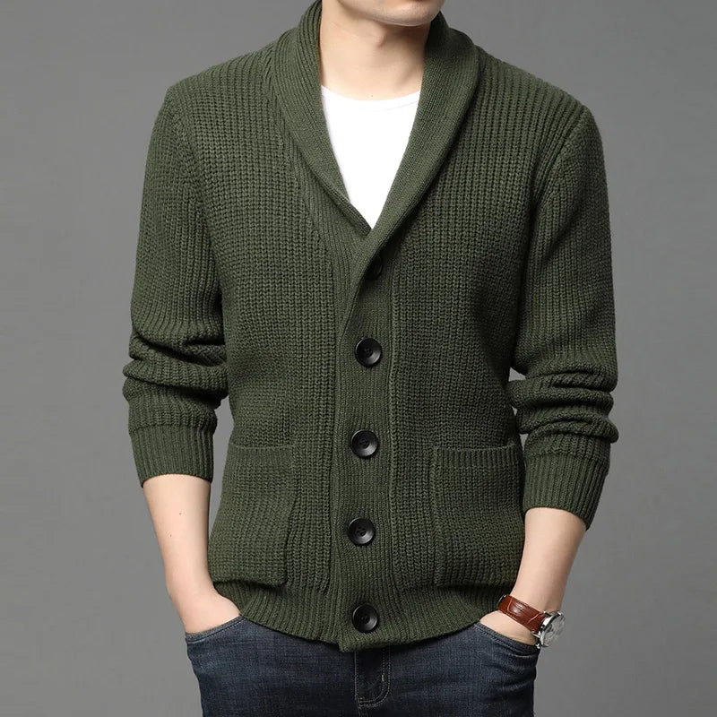 Suéter grueso de lana de gama alta para hombre, Chaqueta de punto de Cable, abrigos casuales, marca de moda coreana, otoño, invierno, 2021