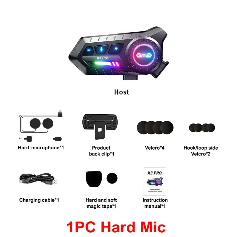 Auriculares Bluetooth para Casco de Motocicleta X3 Pro, Intercomunicador para 2 Motociclistas, 1000M, BT6.0, IPX6, Resistente al Agua, Asistente de Voz, Reducción de Ruido, Radio FM