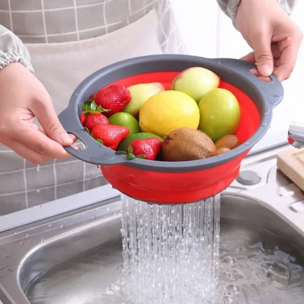 Escurridor plegable de silicona, cesta para lavar frutas y verduras, colador plegable, escurridor plegable, herramienta de almacenamiento de cocina