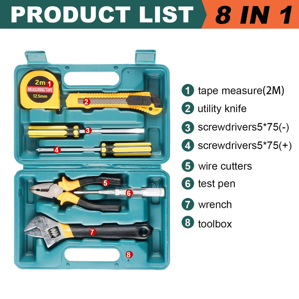 Juego de herramientas de 8/9/12/13 piezas, Kit de herramientas manuales para sujetar el hogar General con caja de herramientas de plástico, estuche de almacenamiento utilizado para reparación de automóviles y reparación d