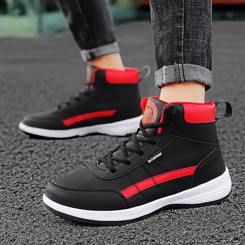 YRZL-Zapatos Deportivos de cuero para hombre, Zapatillas altas impermeables para caminar, ocio, antideslizantes, primavera y otoño