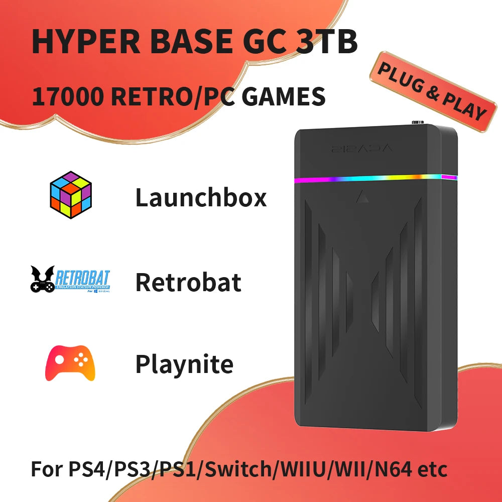 Disco Duro para Juegos de 3 TB con Más de 17000 Juegos, Launchbox, Playnite y Retrobat para PS4/PS3/PS2/Switch/Wii/Wiiu/N64 para PC/Laptop con Windows