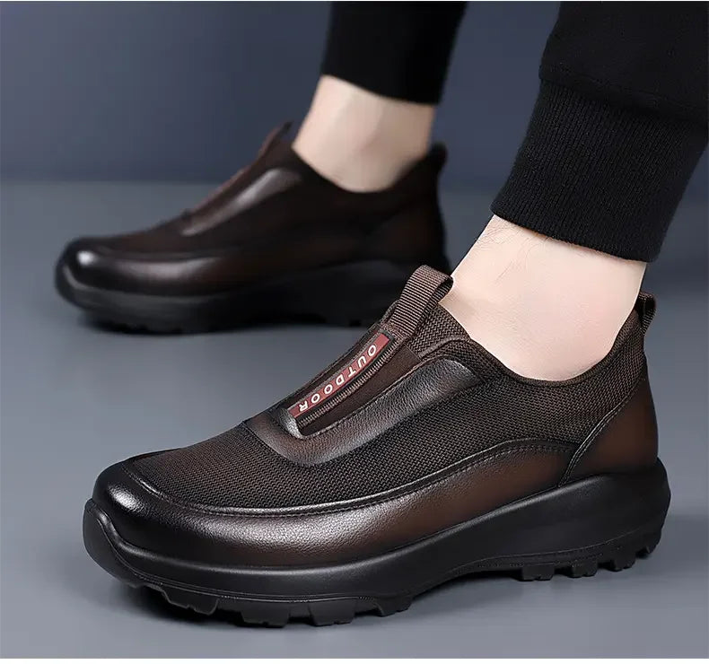 Mocasines casuales de cuero para hombre con suela gruesa antideslizante
