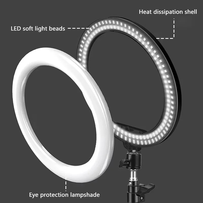 Luz de Video de 26CM, Anillo de Luz LED Regulable para Selfies, Lámpara de Anillo USB con Soporte de Trípode Opcional para Grabación de Video y Maquillaje
