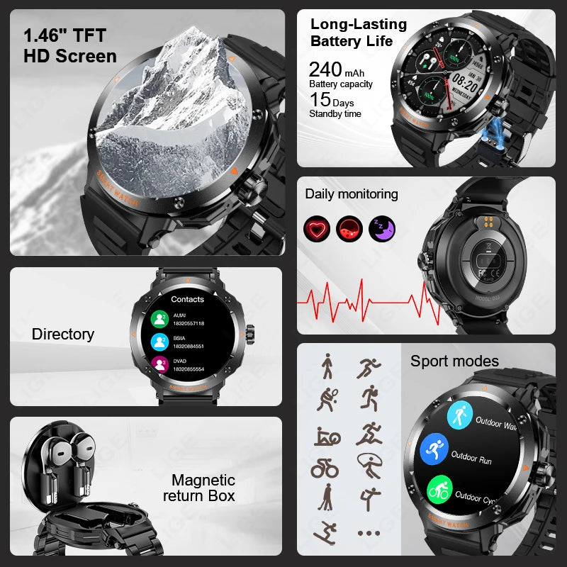 Smartwatch LIGE 2 en 1 con auriculares TWS Bluetooth, NFC y rastreador deportivo