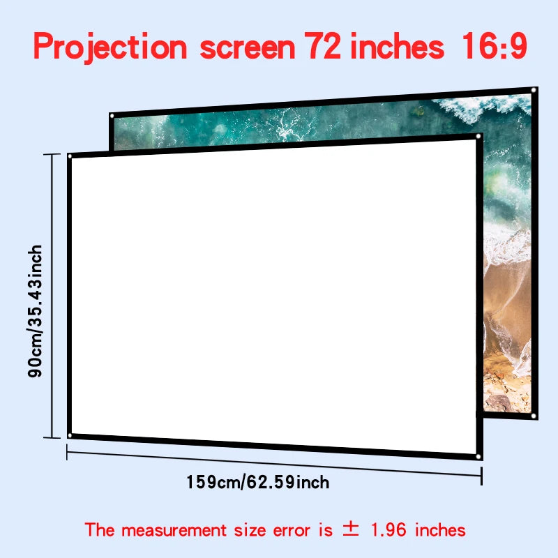 Pantalla de proyección para pared, plegable y fácil de limpiar, 60-150 pulgadas