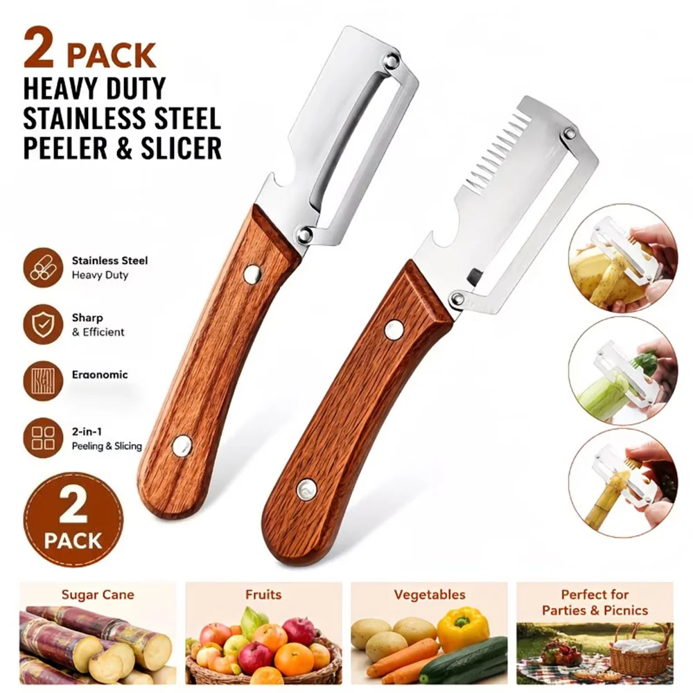 2 piezas de rebanador y rallador de acero inoxidable de primera calidad, pelador multifuncional de verduras y frutas de alta resistencia, herramienta de cocina de acero inoxidable