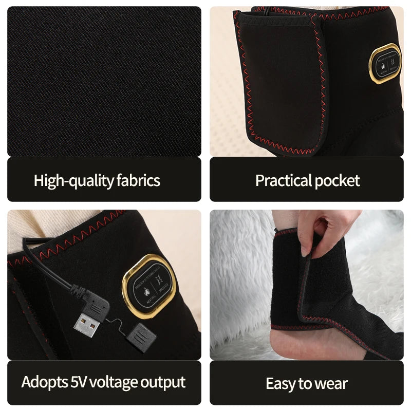 Soporte de Tobillo Eléctrico Portátil con Calor - Masaje de 3 Niveles, Compresa Caliente, Alivia el Dolor Articular, Ayuda en la Recuperación Deportiva, Puerto USB
