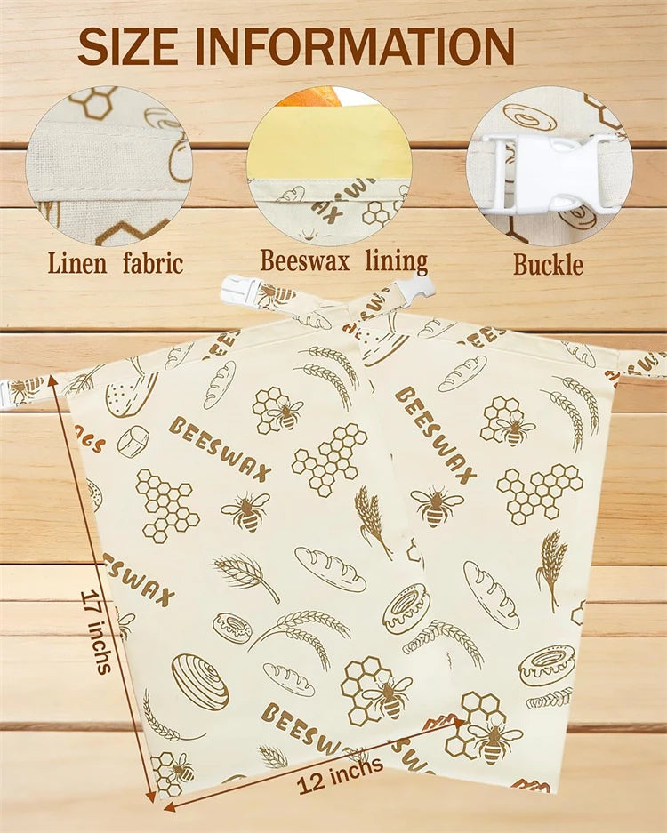 Bolsas Reutilizables para Pan de Cera de Abeja LMETJMA, Bolsas de Almacenamiento de Pan de Lino y Algodón, Herméticas para Mantener la Frescura del Pan Casero
