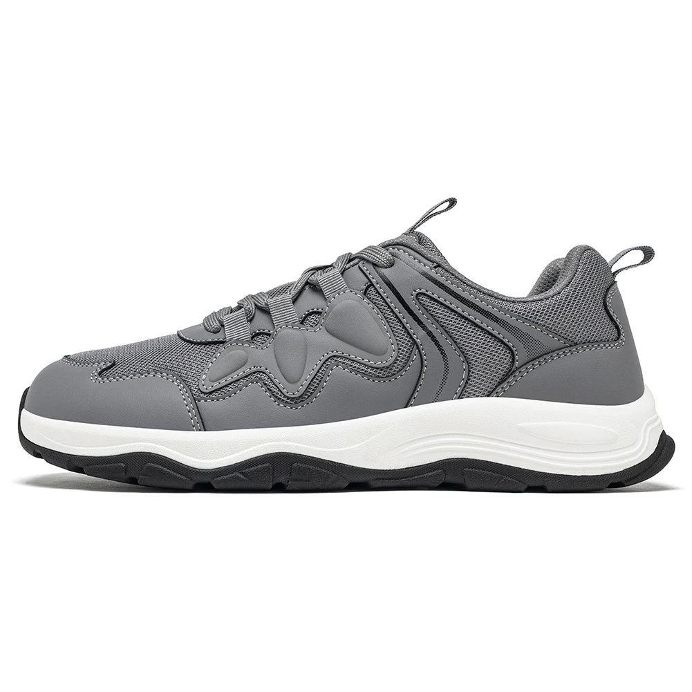 HOBIBEAR Zapatos para caminar con punta ancha, unisex, zapatillas deportivas para exteriores, de cuero artificial, con malla, con cordones, para aumentar la altura, para correr