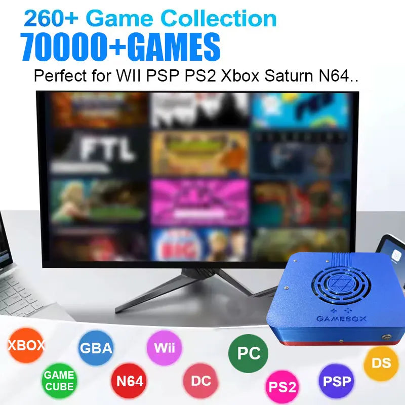 Consola de juegos de doble sistema GD10 Plug&Play para TV I3-3110M, 500G/1T ROM, más de 70000 juegos para Wii, PS2, N64, PSP, GameCube, N64, con mando inalámbrico.