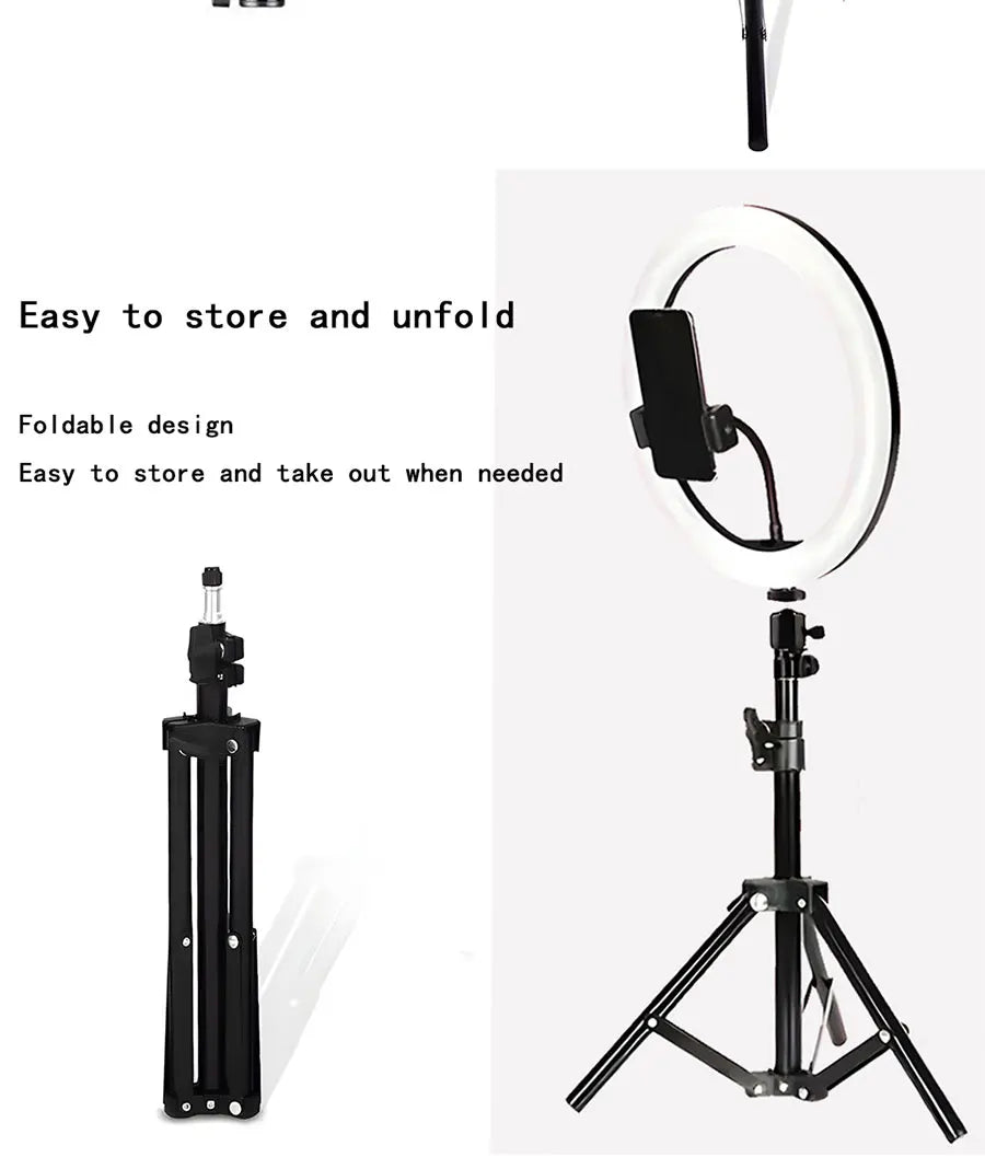 Lámpara de Belleza MYOBO de 10 Pulgadas y Kit de Trípode Plegable de 55 cm, Anillo de Luz LED Regulable para Fotografía/Vlogging/Transmisión en Vivo/Maquillaje/YouTube