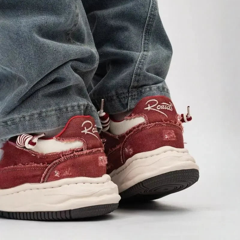 Zapatillas de skate de mezclilla retro para hombre con plataforma