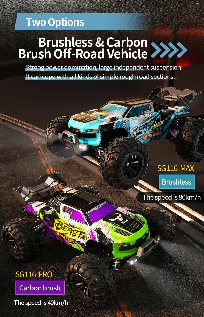 Teeggi 16101 /16102 PRO 1:16 70 KM/H carreras de deriva de alta velocidad SG116 MAX 4WD RC coche todoterreno monstruo camión juguetes para regalo de chico