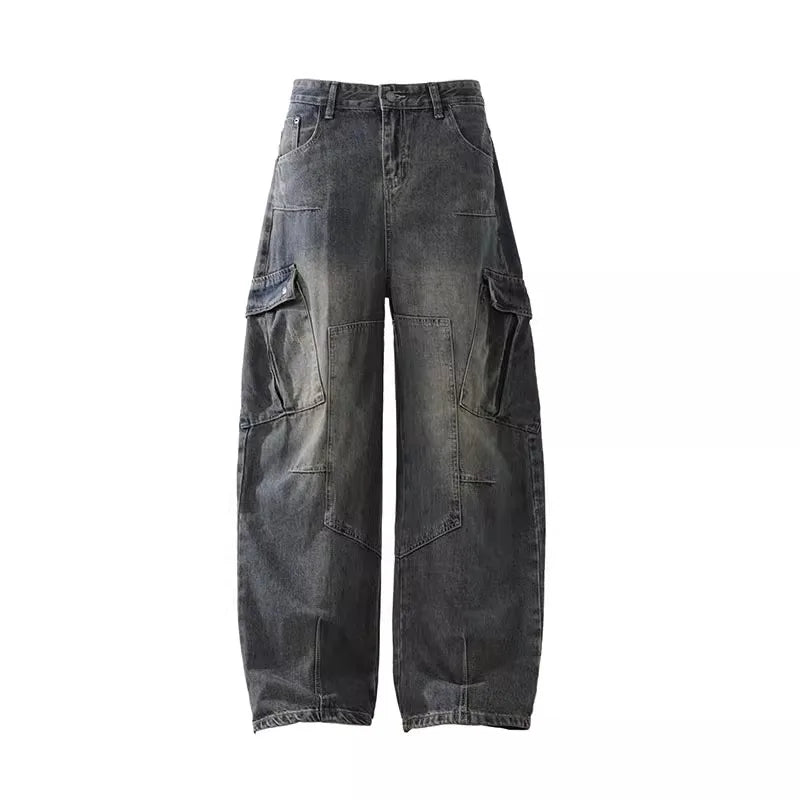 Pantalones Vaqueros Retro de Múltiples Bolsillos para Hombre, Pierna Ancha