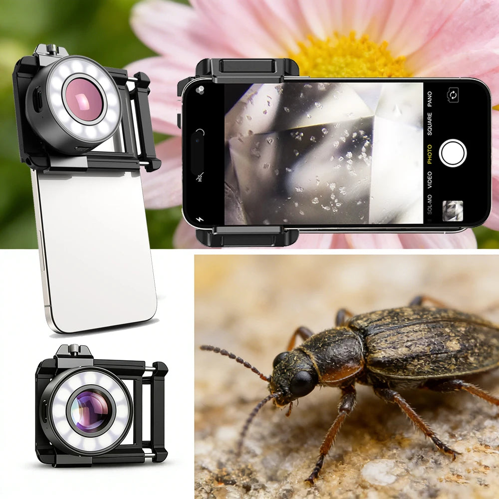 Lente Microscopio 120X APEXEL HD con Luz LED para Smartphones