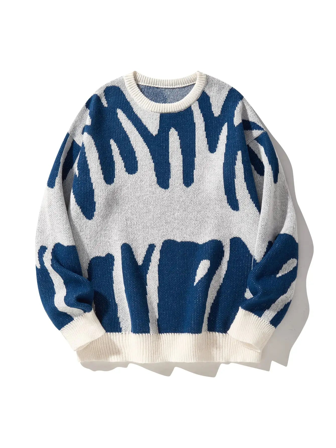 Nueva moda Otoño e Invierno suéter con patrón de Jacquard Irregular suéter informal de punto con bloques de Color para hombre