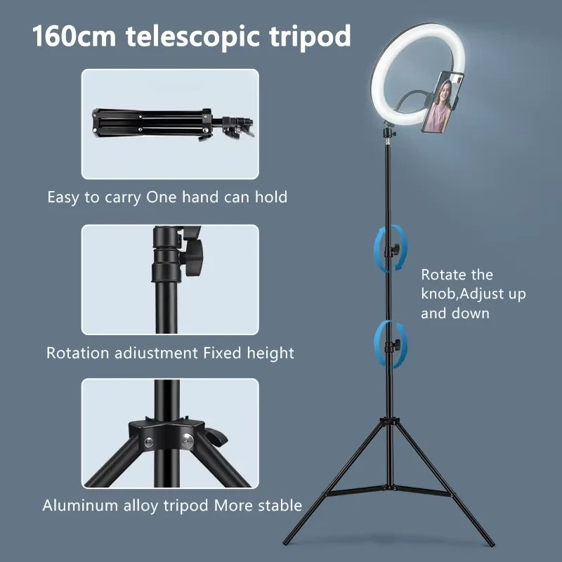 Luz de Video de 26CM, Anillo de Luz LED Regulable para Selfies, Lámpara de Anillo USB con Soporte de Trípode Opcional para Grabación de Video y Maquillaje