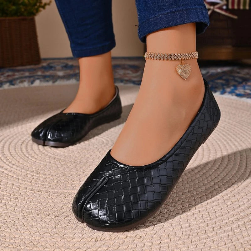 Zapatos Planos de Mujer con Punta Dividida y Ajuste Ancho, de Cuero PU, Sin Cordones, Cómodos y Casuales para Oficina, Primavera/Verano