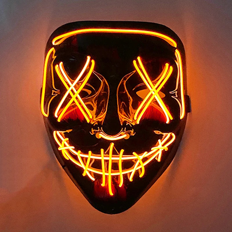 Máscara LED Inalámbrica Brillante para Halloween, Suministros para Fiestas, Máscara de Purge de Neón, Cosplay, Máscaras Faciales Luminosas, Accesorios para Carnaval y Festivales