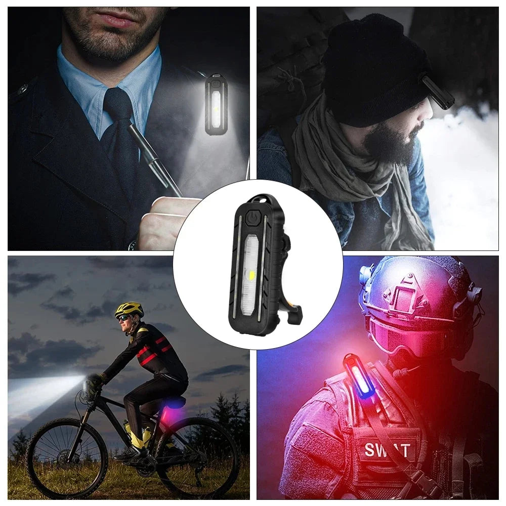 Mini linterna LED recargable por USB para bicicleta, linterna de bolsillo portátil, llavero, lámpara, luz trasera de bicicleta, luz de advertencia de Flash