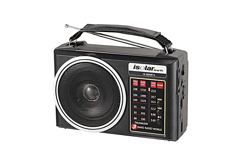Radio portátil FM/AM/SW solar de emergencia con altavoz Bluetooth