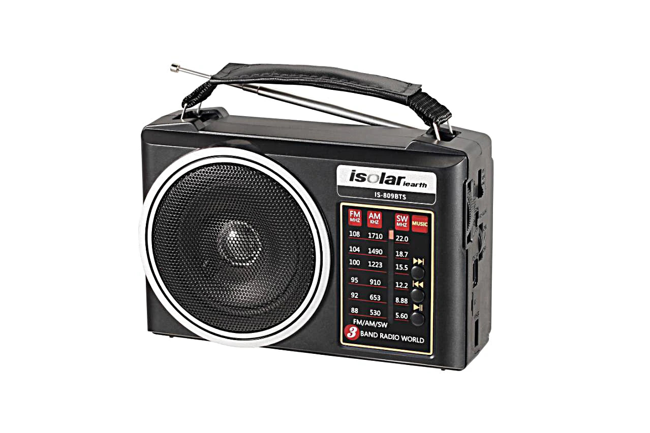 Radio portátil FM/AM/SW solar de emergencia con altavoz Bluetooth