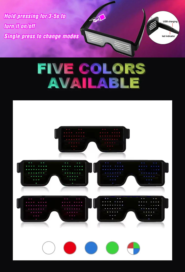 Gafas de fiesta Led con carga USB multilingüe, gafas luminosas intermitentes Led, concierto de Navidad, fiesta de cumpleaños, vacaciones, gafas de sol brillantes