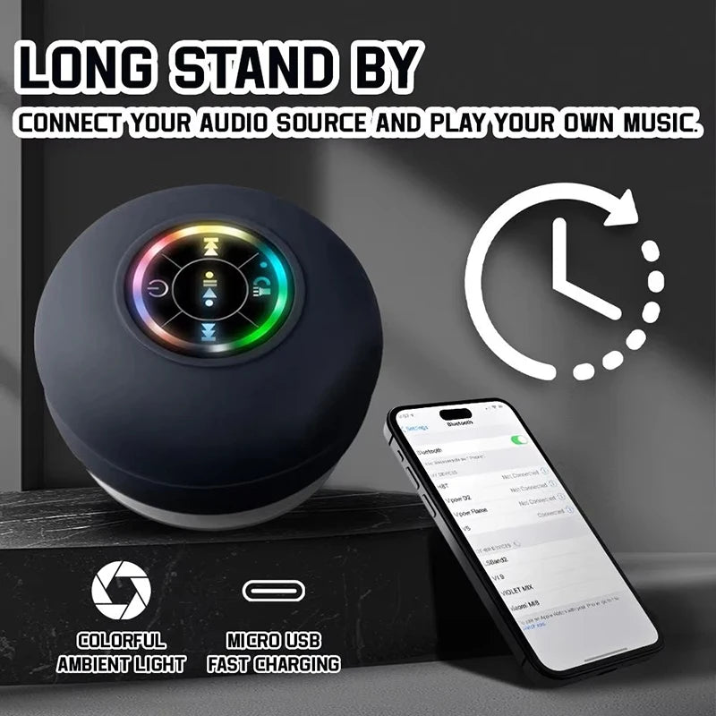 Parlante Bluetooth Portátil con Ventosa IPX4 Resistente al Agua y Luz LED