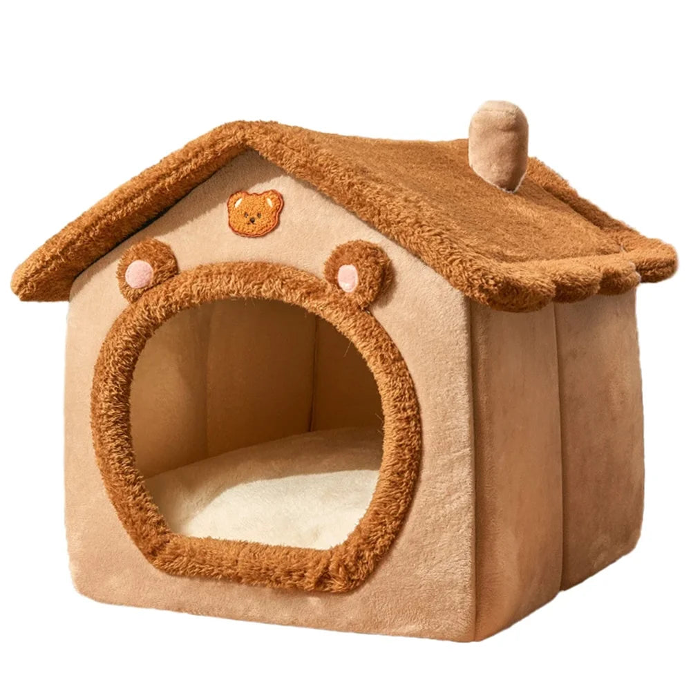 Cama para Mascotas Estilo Casa - Cálida, Lavable y Apta para Todas las Estaciones
