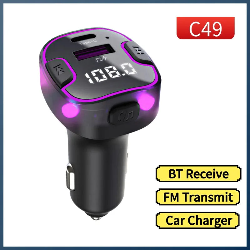 Transmisor FM Bluetooth para Auto Carga Rápida USB-A y Tipo C Manos Libres