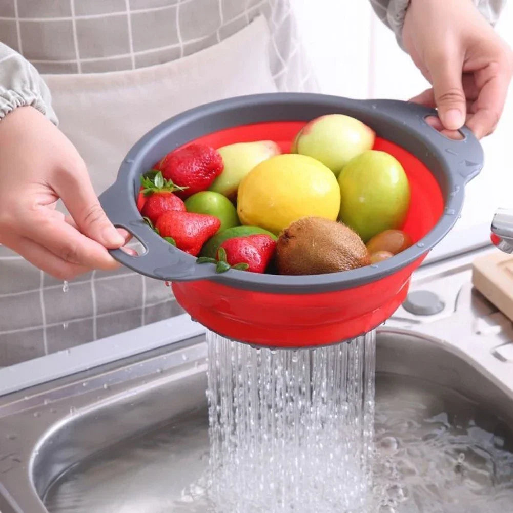 Escurridor plegable de silicona, cesta para lavar frutas y verduras, colador plegable, escurridor plegable, herramienta de almacenamiento de cocina