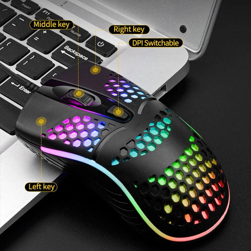 Ratón óptico con luz LED para juegos, Mouse ahuecado para ordenador portátil, escritorio, 4D, uso doméstico y oficina, 7 luces LED de respiración