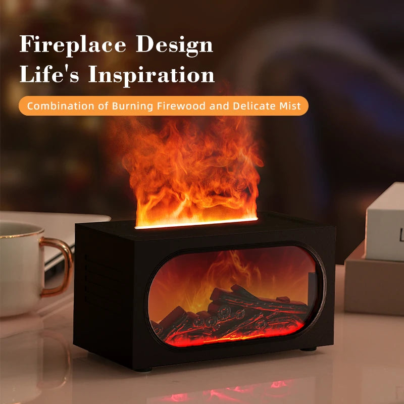 Difusor de aroma para chimenea con luz ambiental de llama, protección de apagado sin agua, salida de niebla fina y grande, humidificación silenciosa
